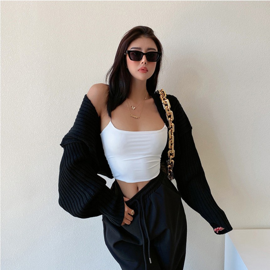 Áo ống hai dây màu trắng đen thời trang quyến rũ cho nữ