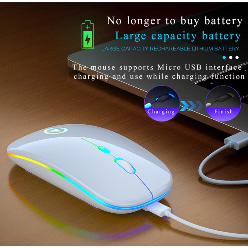 Chuột không dây A2 tự sạc cao cấp, LED 7 màu lung linh, nút điều chỉnh DPI tốc độ chuột BH 6 tháng