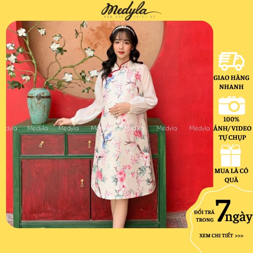 Váy bầu xinh cách tân cho mẹ bầu tự tin diện tết Đầm bầu công sở thiết kế Medyla - VS565