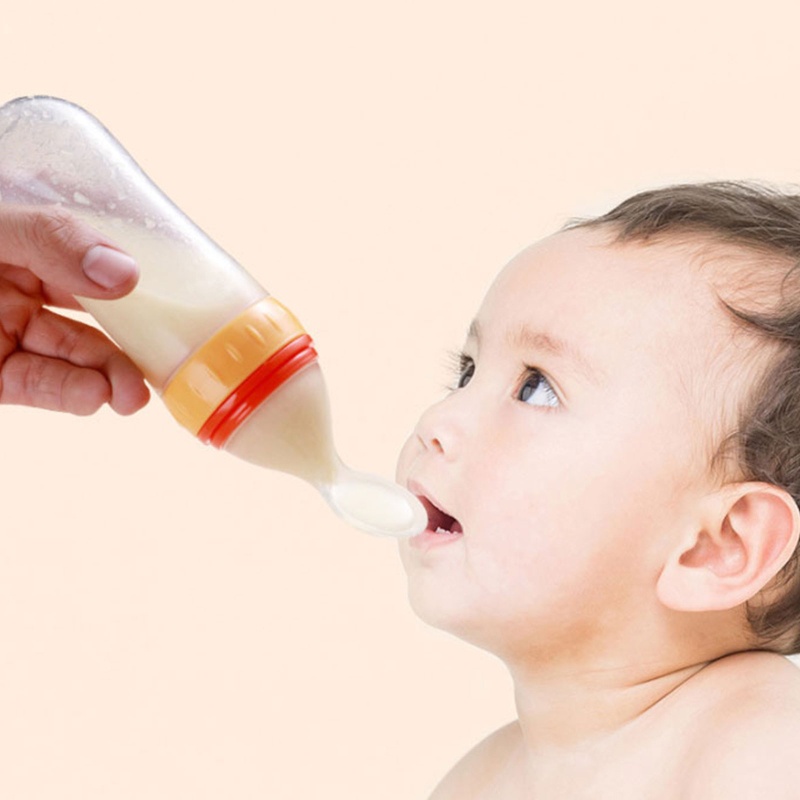 Bình Sữa Silicone 90ml Kèm Muỗng Chống Bụi Bẩn Cho Trẻ Sơ Sinh