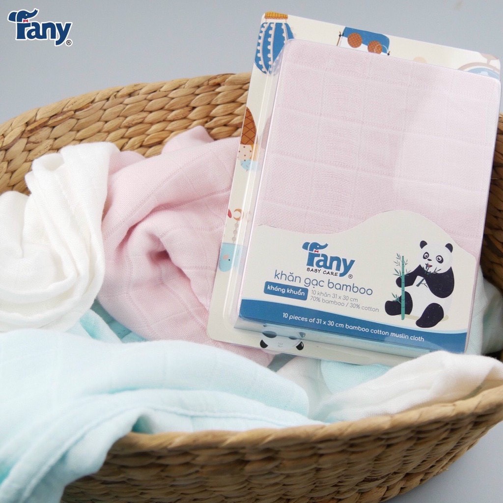 Hộp 10 khăn sữa sợi tre Fany cao cấp, chất vải mỏng mềm mịn- Khăn sữa cho bé