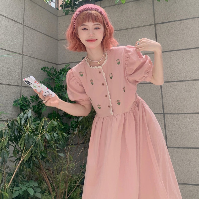 Đầm Ren Dài Ngang Eo Thêu Hoa Phong Cách Hàn Quốc Ngọt Ngào Thời Trang Mùa Hè Dành Cho Nữ