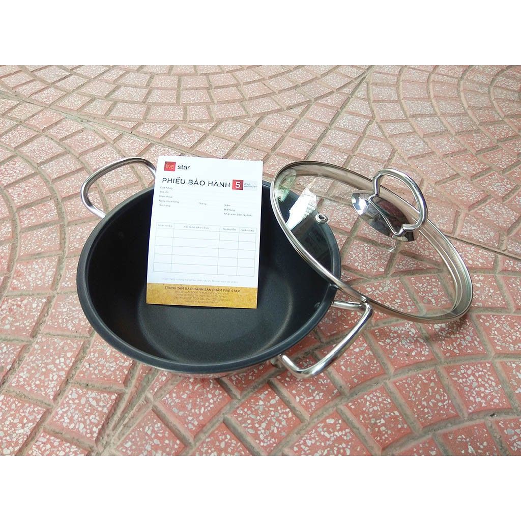 Nồi inox kho cá thịt chống dính bếp từ Fivestar  nắp kính , 3 đáy , inox 430