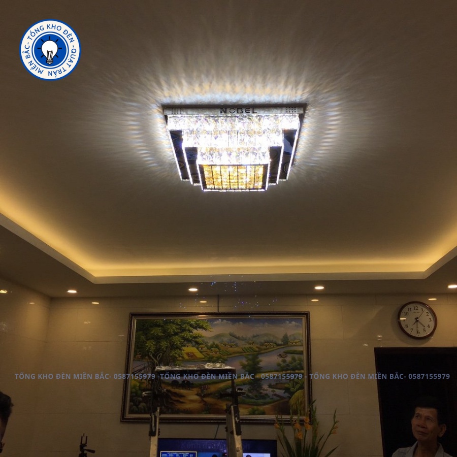 Đèn Ốp Trần-Đèn Mâm Pha Lê Vuông Cao Cấp-Đèn Trang Trí Phòng Khách-Tặng Kèm Điều Khiển Từ Xa