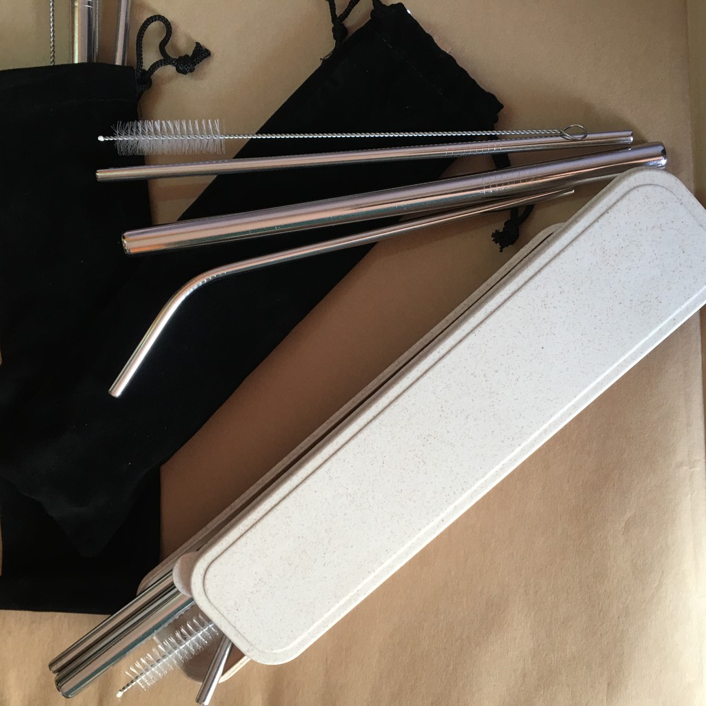 Bộ 3 ống hút inox kèm hộp đựng lúa mạch hoặc túi nhung | BigBuy360 - bigbuy360.vn