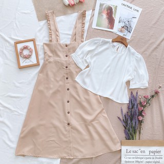 (LOẠI 1) Set váy yếm áo trắng