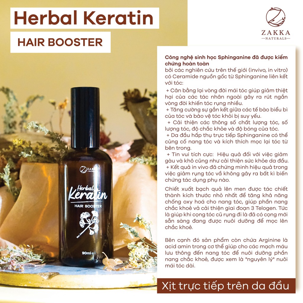 Tinh chất dưỡng bảo vệ phục hồi tóc, giúp tóc chắc khỏe giảm gãy rụng dạng xịt tiện lợi Herbal Keratin Hair Booster 90ml | BigBuy360 - bigbuy360.vn