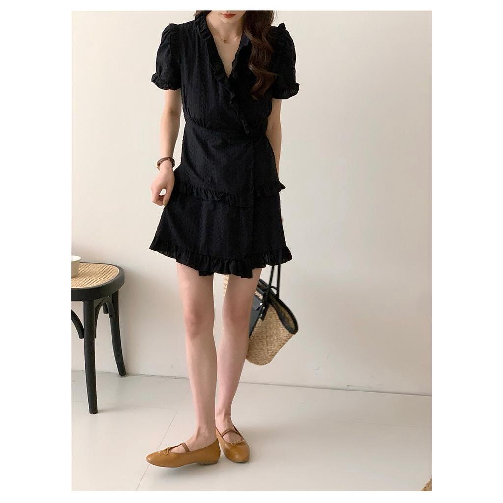 Đầm Đen Cổ Chữ v Phong Cách Pháp Thời Trang Mùa Hè 63468