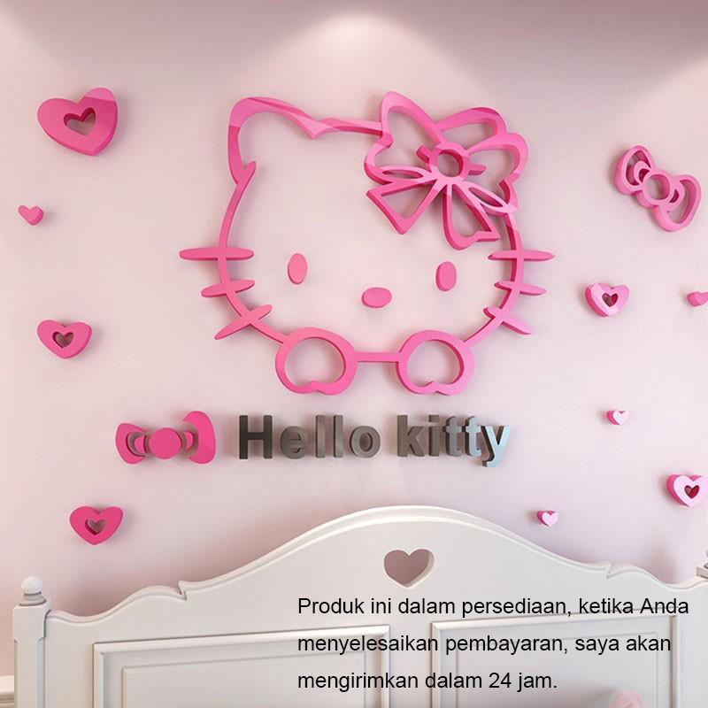 Đề can 3D hình Hello Kitty dùng trang trí phòng ngủ cho bé gái