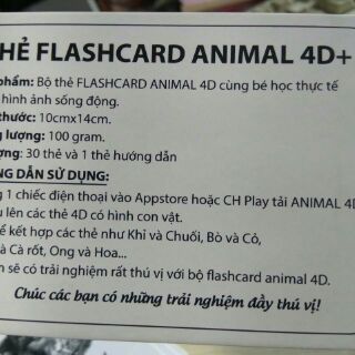 Bộ thẻ học FLASHCARD ANIMAL 4D+