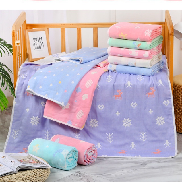 Chăn Cho Bé 110cm*110cm 6 Lớp Cotton Muslin Hoạ Tiết Đáng Yêu