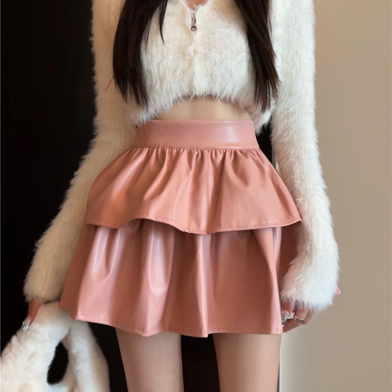Chân Váy Da pu Ngắn Lưng Cao Thời Trang Thu Đông