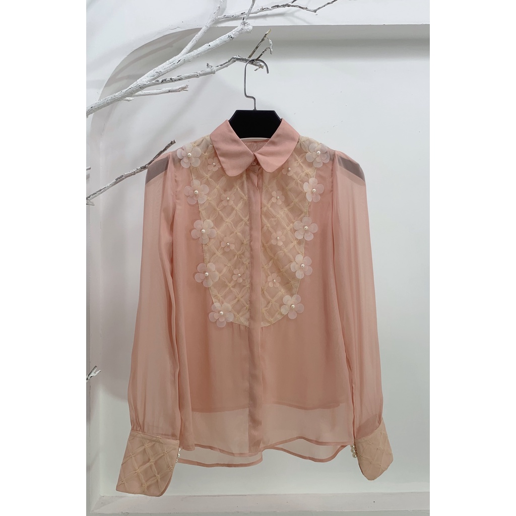 Áo sơ mi dài tay phối lưới đính kết hoa ELITE TRẦN by LINHELITE