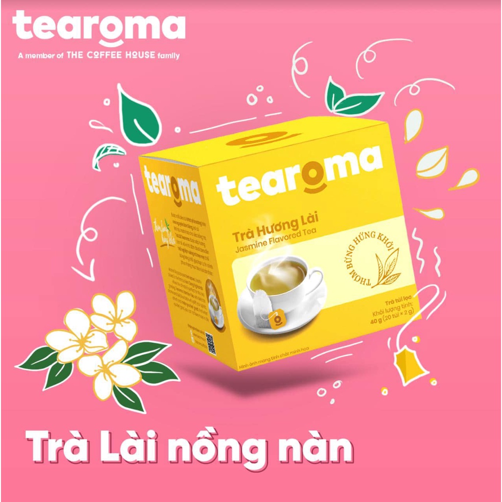 [Nowship]Trà túi lọc Tearoma đủ vị Hộp 20 gói x 2g The Coffee House Đào Lài Sen Oolong Date mới