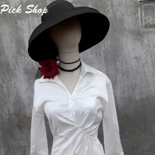 Pick  Shop - Ảnh thật - Đầm sơ mi lụa nhún eo