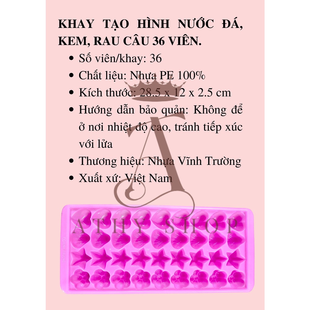 KHAY ĐÁ 36 VIÊN TẠO HÌNH ĐẸP ĐỘC LẠ, khuôn khung làm bánh rau câu kem nước đá nhiều ô hình trái tim