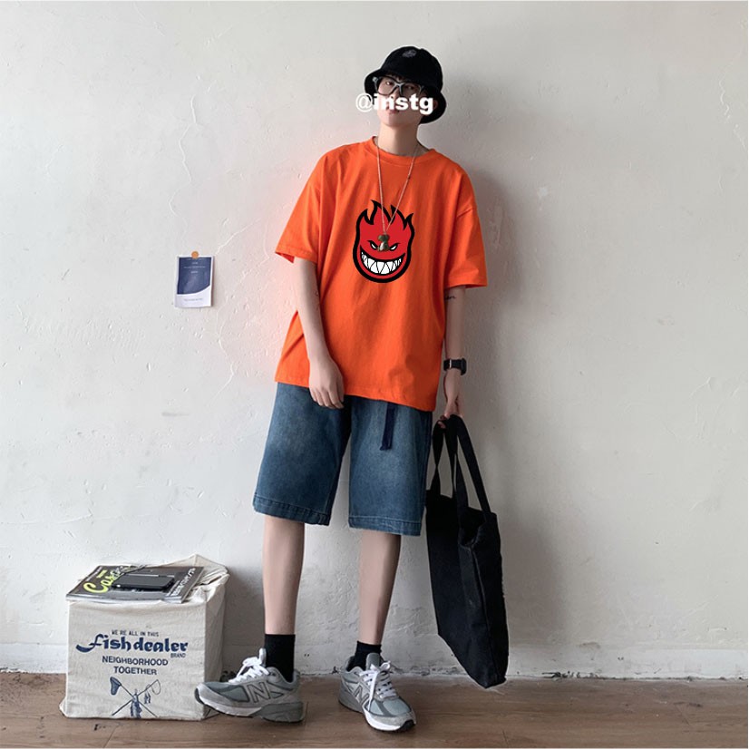 Áo Phông rộng nam nữ Màu Cam BUR FIRE tay lỡ dáng unisex oversize tee basic mặc Mùa Hè màu sắc siêu nổi