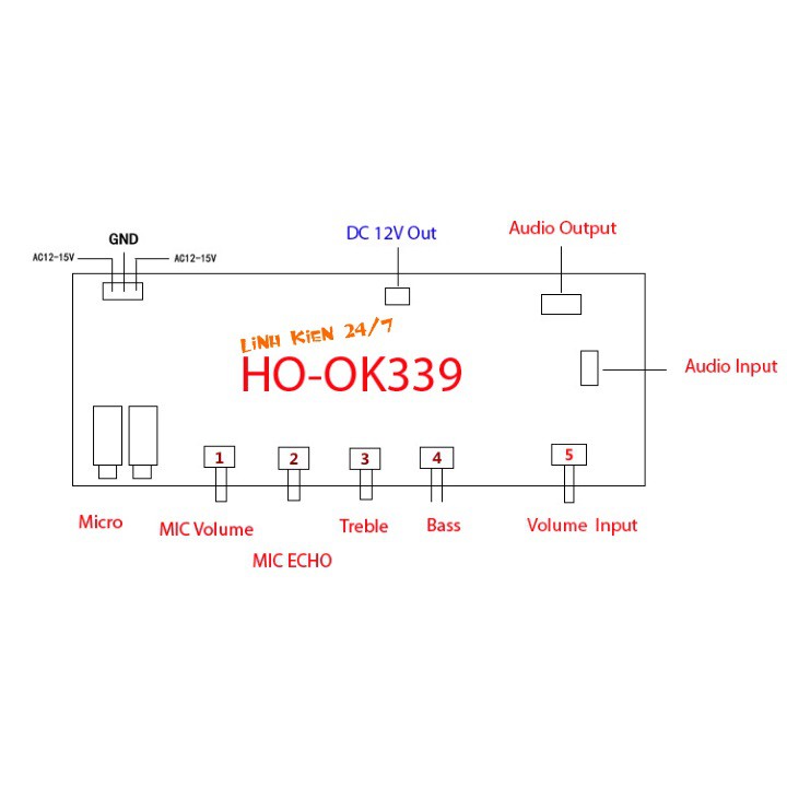 Combo Mạch Echo Khuếch Đại Micro Karaoke Tạo Vang PT2399 - OK339 Kèm Biến Áp Đối Xứng 12V 3A