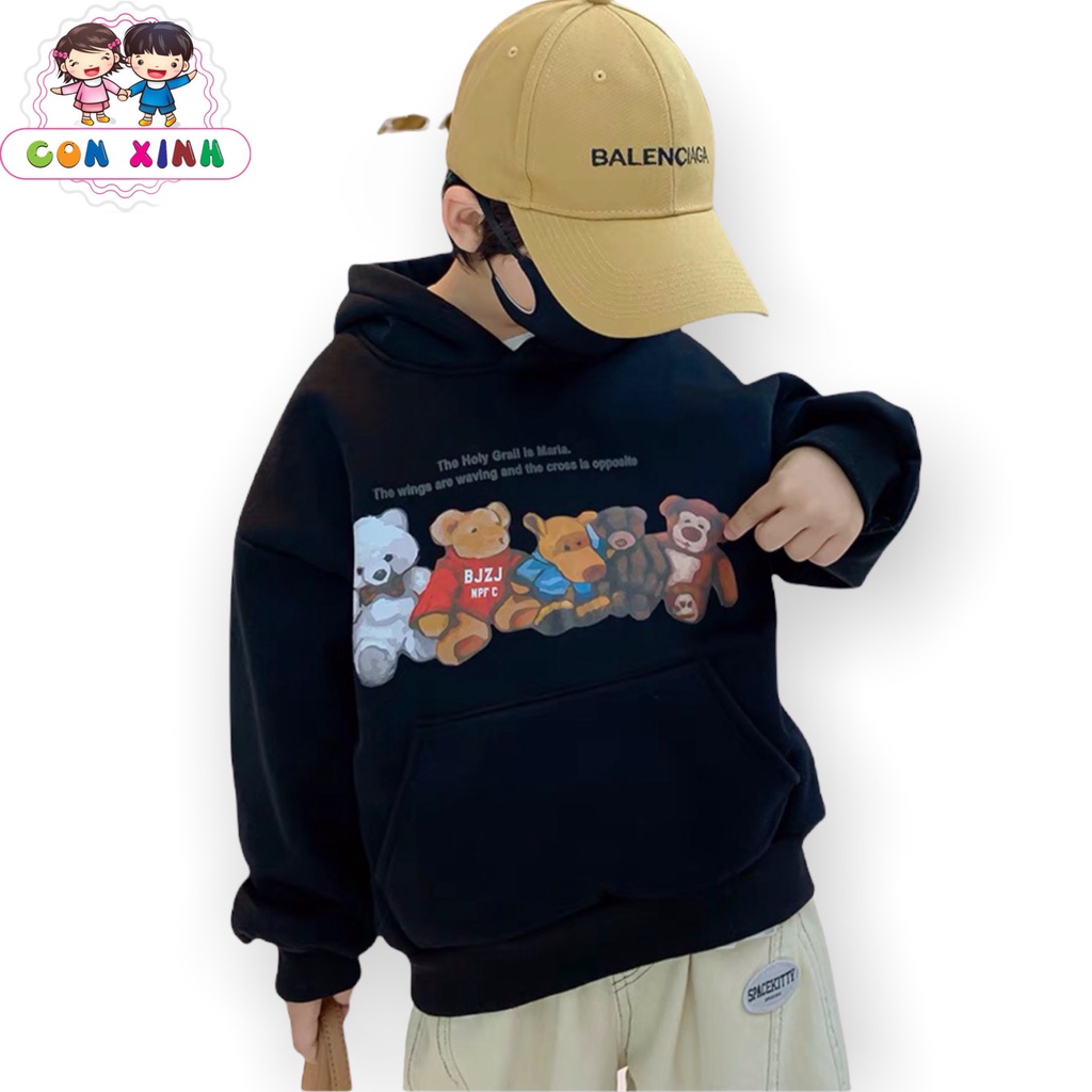♛Áo hoodie unisex CON XINH form rộng nỉ nam nữ NHỮNG CHÚ GẤU thời trang thu đông cho trẻ em từ 4 đến 8 tuổi