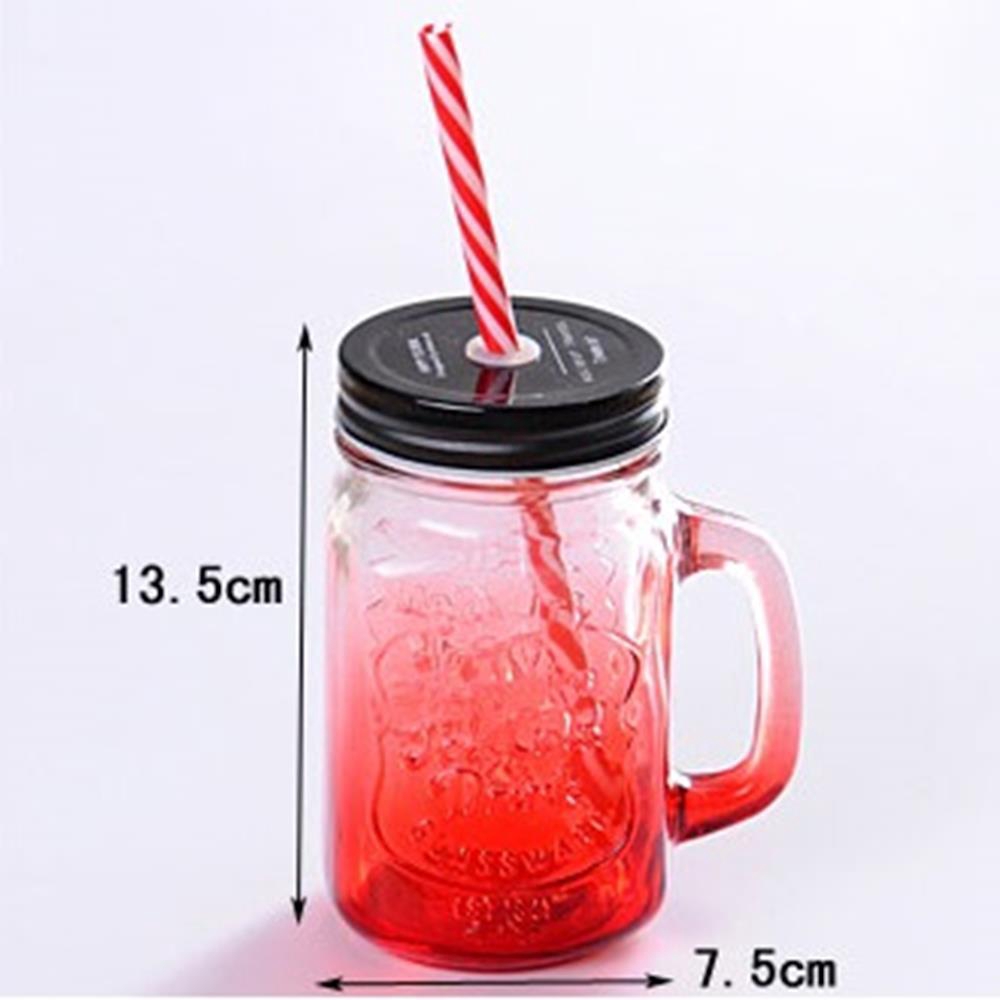 Ly cốc thủy tinh có nắp ống hút và quai cầm Mẫu Vuông cỡ 400ml mã 20022