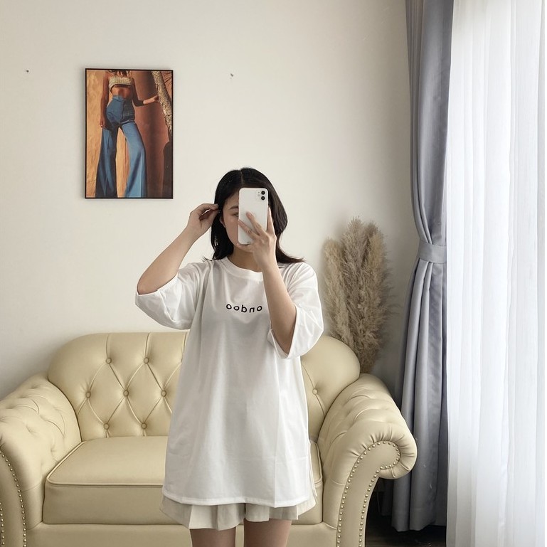 Áo phông nữ / Áo thun nữ tay lỡ form rộng màu trắng Onboo freesize, Vải cotton