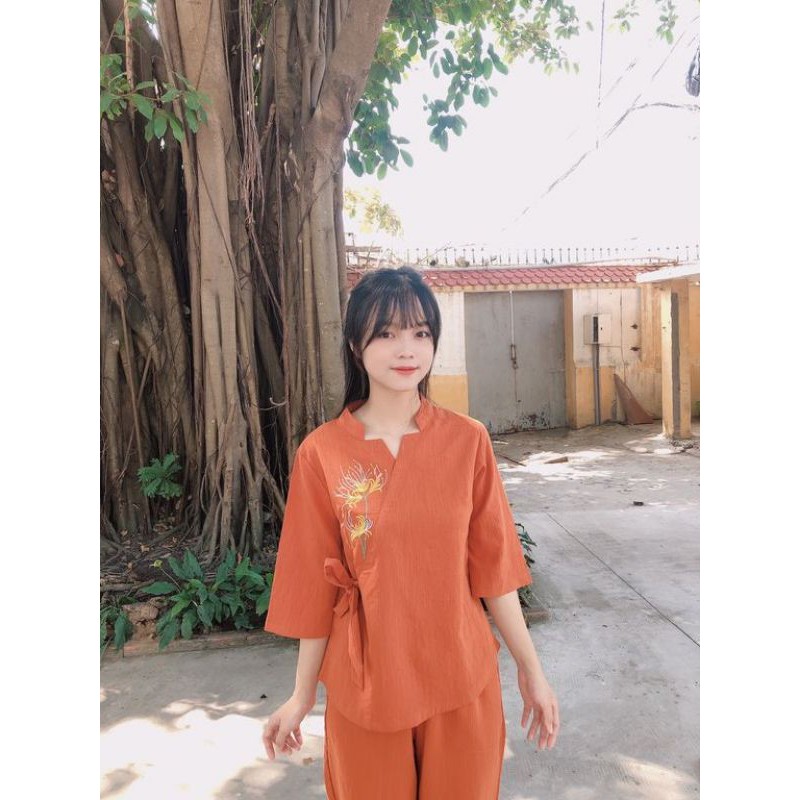 đồ lam đi chùa mẫu ngôi sao chất tơ mát min