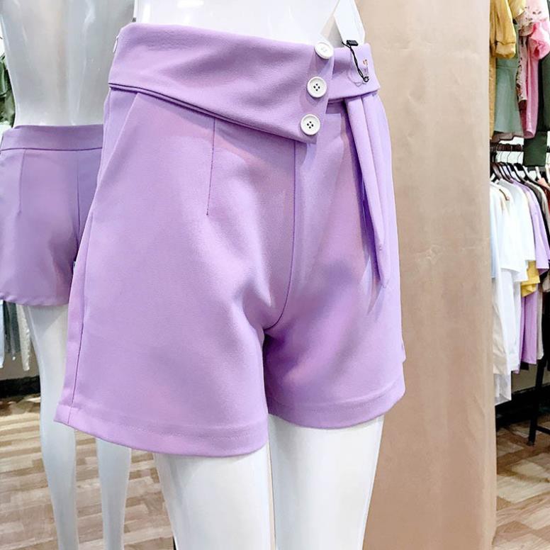 Quần short (quần đùi) nữ cạp cao thiết kế cách điệu ống rộng màu tím trẻ trung hàng cao cấp