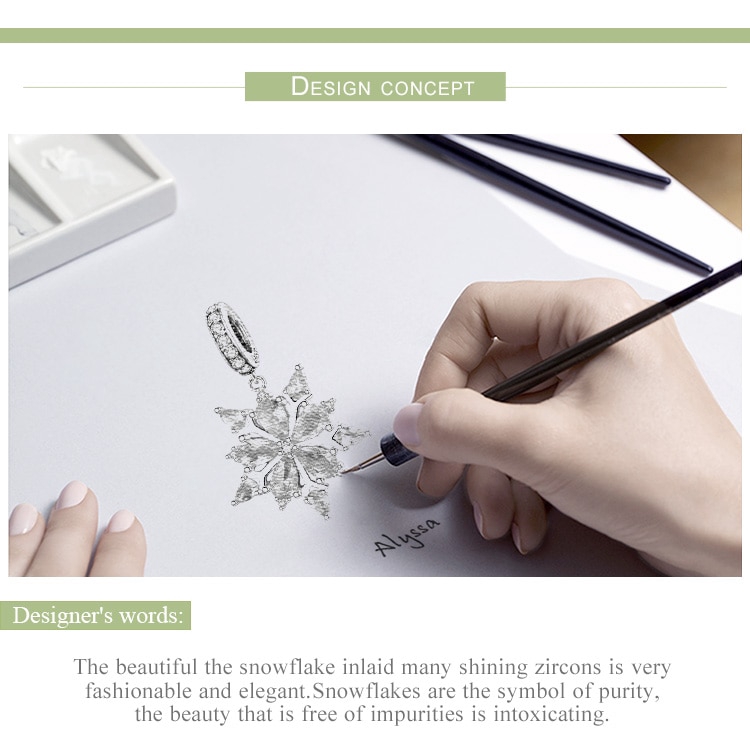 Hạt phụ kiện Bamoer SCC940 bằng bạc 925 hình bông tuyết mùa đông đính đá CZ thanh lịch