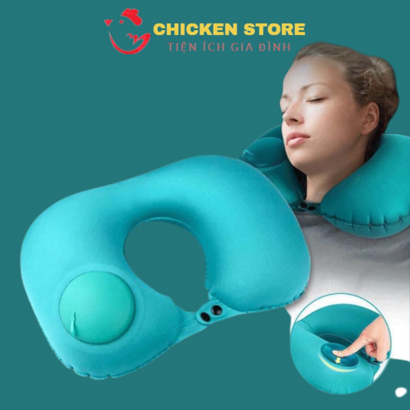 Gối hơi du lịch, gối kê cổ du lịch, văn phòng tự bơm, gối hơi kê cổ đa năng có nút cài