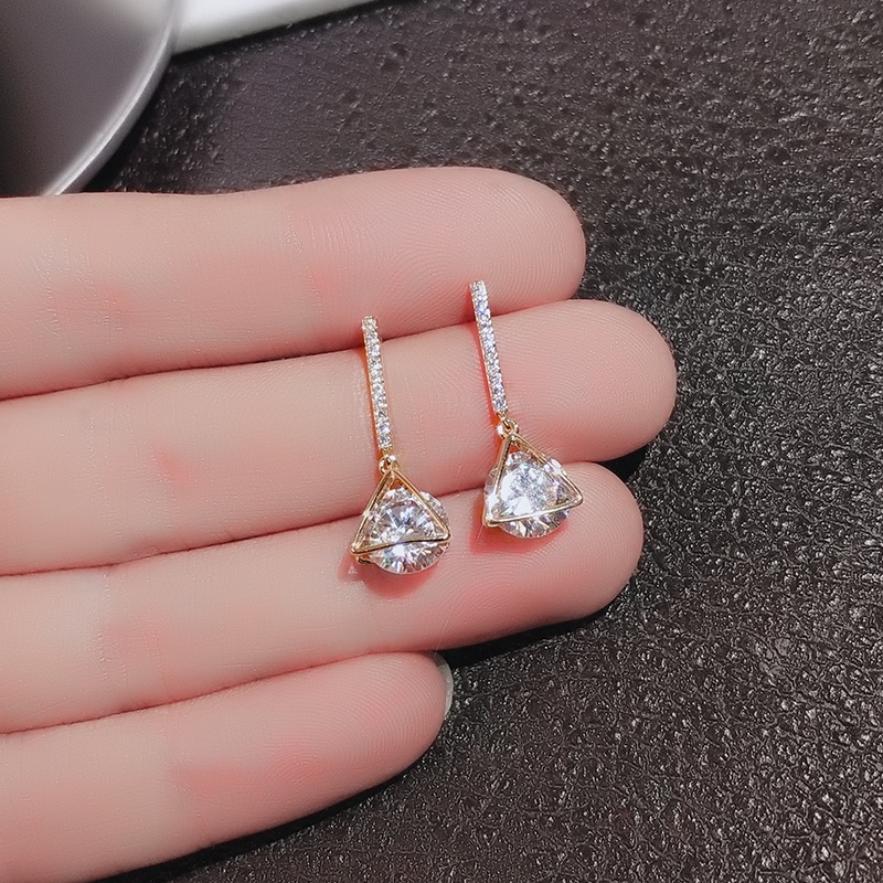 Khuyên tai JIUDUOLAN hình tam giác đính đá zircon thanh lịch sáng bóng tinh tế không gây dị ứng
