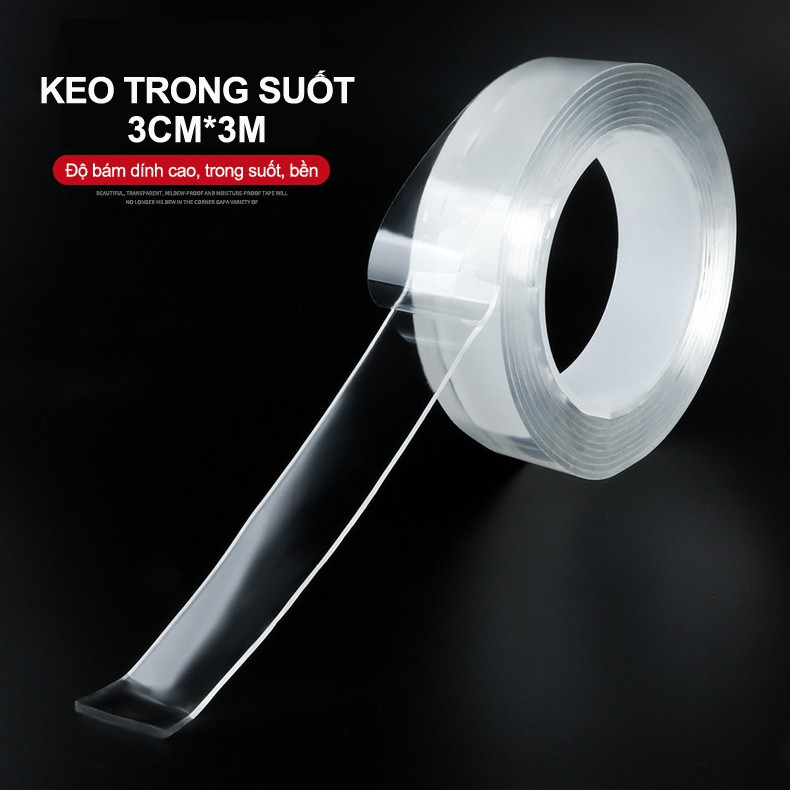 Cuộn băng keo 2 mặt dán tường siêu dính chống thấm nước (2mm*3cm*3m)