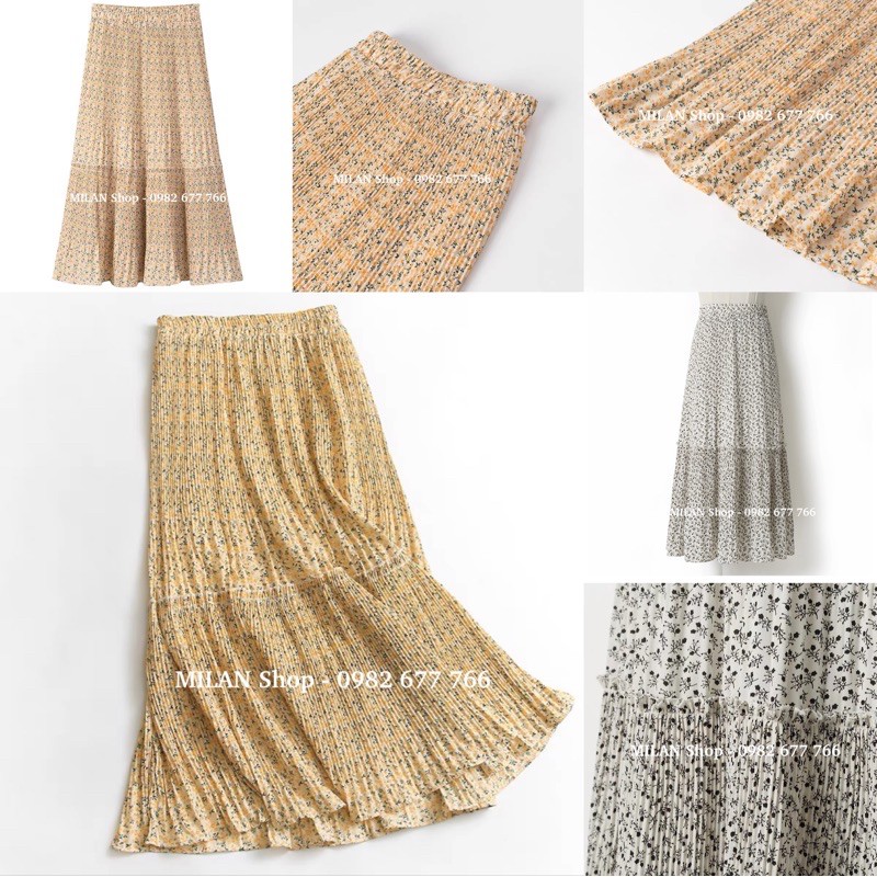 Chân váy voan hoa dập ly dài tầng 20 màu hot | BigBuy360 - bigbuy360.vn