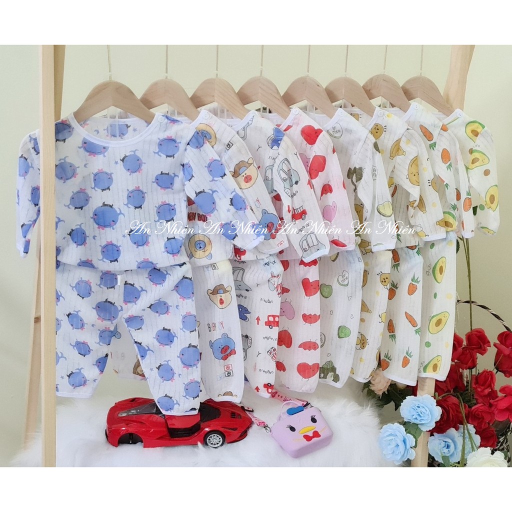 Bộ quần áo chất cotton giấy đẹp dài tay khuy vai cho bé trai/gái 3-16kg