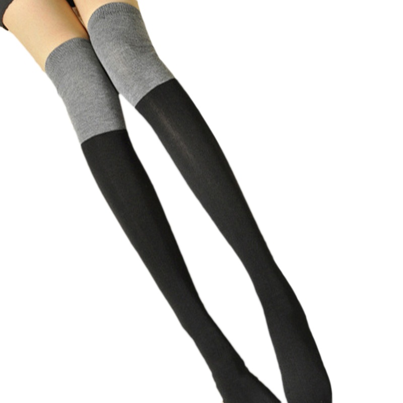 Xiangbao Tất Cotton Dệt Kim Dài Qua Gối Phối Màu Tương Phản Co Giãn Mùa Thu Cho Nữ Sinh Kne