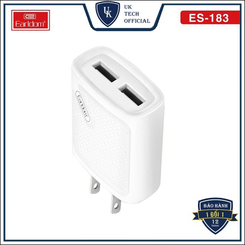 Củ Sạc nhanh Earldom ES-183 với 2 cổng USB có công suất là 2.4A Cho Điện Thoại IPhone/ Samsung/ Oppo/ Xiaomi siêu bền