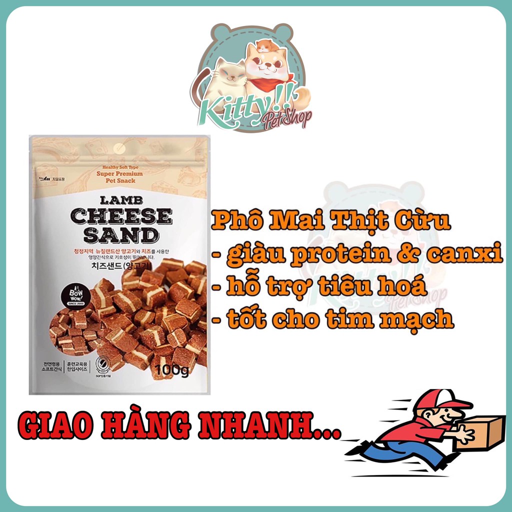 100g - Snack phô mai thịt cừu Bowwow, bánh thưởng, ăn vặt dành cho thú cưng, chó, mèo...Kitty Pet Shop