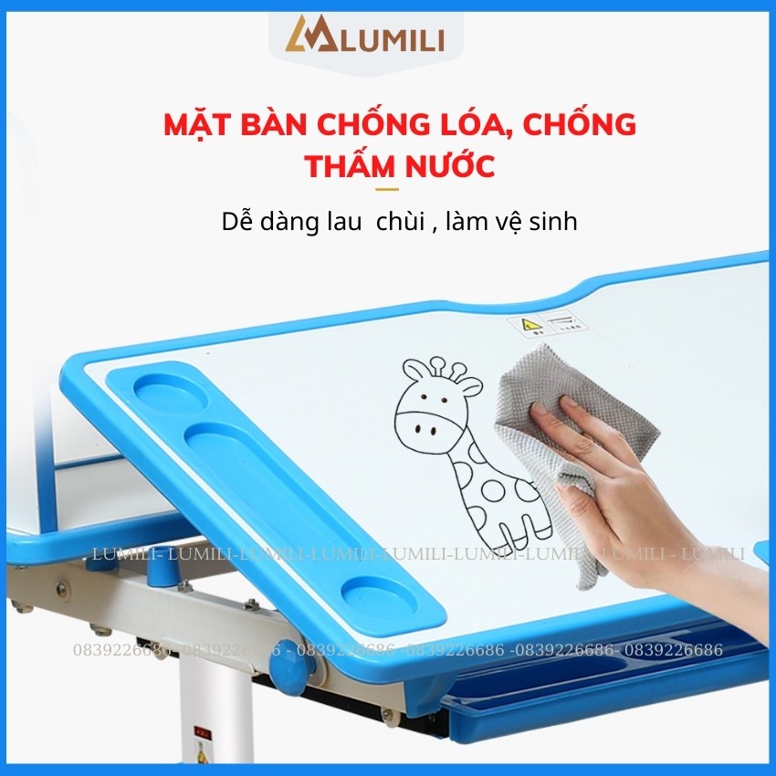 [ Deal sock ] bộ bàn học chống gù chống cận bàn học thông minh lumili R12 có giá sách kích thước 60x80