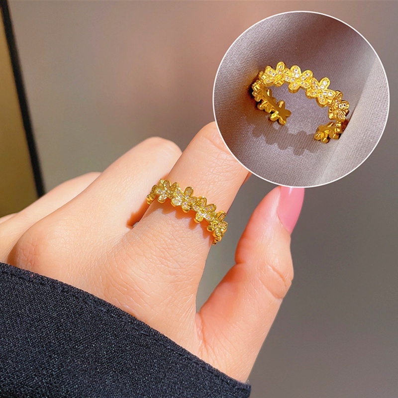 Nhẫn nữ titan không gỉ Vàng 18k đính đá pha lê trang sức kim cương cao cấp lấp lánh thiết kế dạng hở thời trang sang trọng