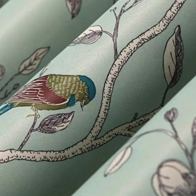 Rèm vải dày họa tiết chim đậu cành cây nhiều màu (nhiều kich thước)