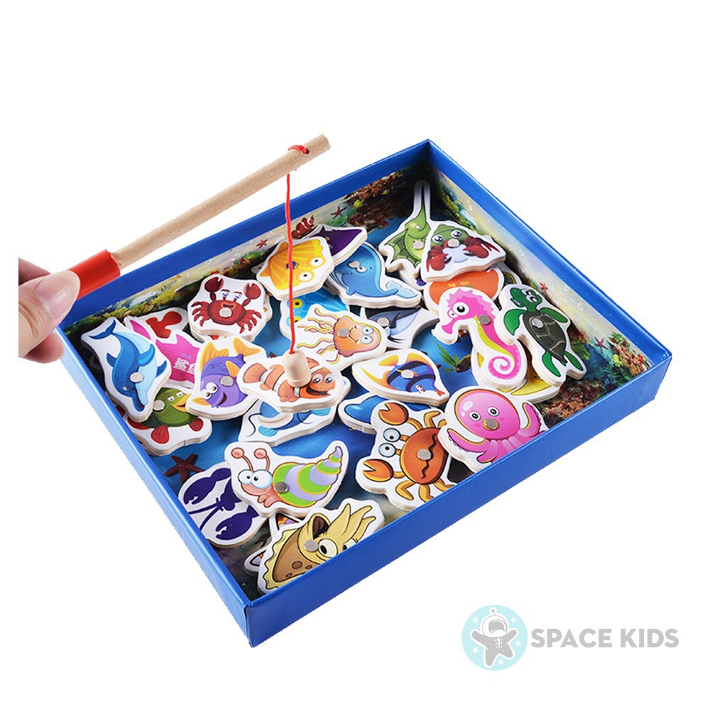 Đồ chơi cho bé Hộp đồ chơi câu cá gỗ gắn nam châm 32 chi tiết Space Kids cho bé vui chơi