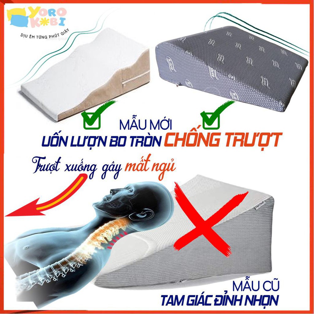 Gối chống trào ngược dạ dày người lớn YOROKOBI - Bảo hành xẹp lún 12 tháng - Thiết kế chống trượt khi nằm