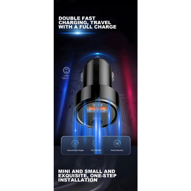 Tẩu Sạc 2 Cổng USB PD20W+QC3.0 38W Dành Cho Ô Tô