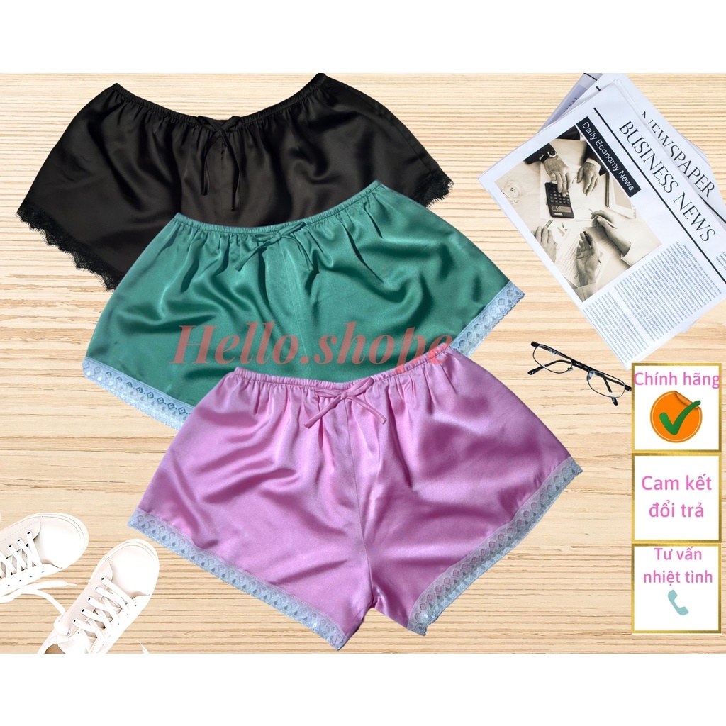Quần đùi nữ mặc ở nhà chất liệu vải lụa Satin cao cấp - Quần short freesize mát mẻ.