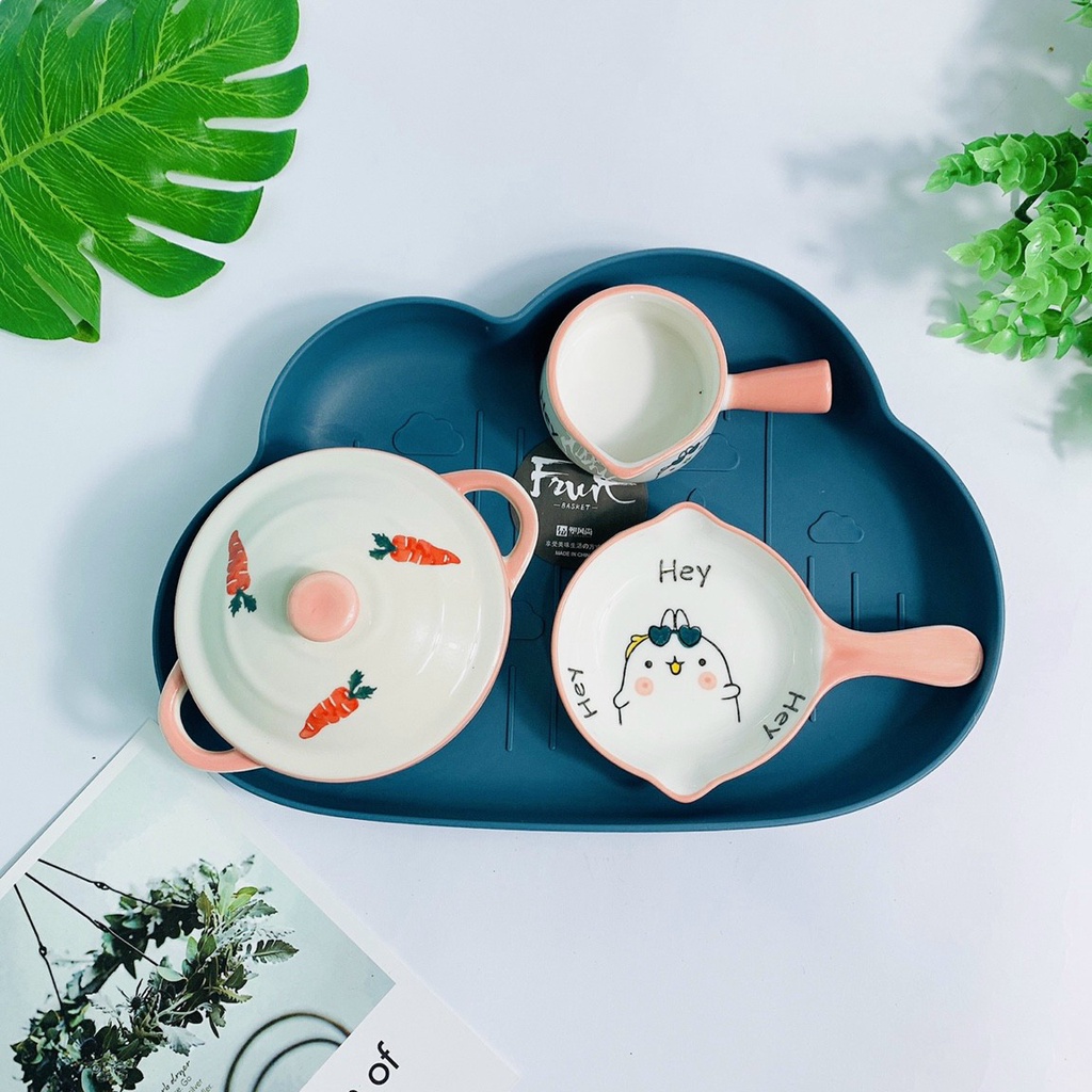 Bộ Bát Sứ Ăn Dặm Cho Bé , Chén Ăn Dặm Kiểu Nhật Hình Hoa Quả Đáng yêu