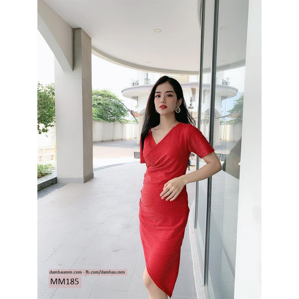 Đầm bầu dự tiệc, Váy bầu body tà lệch sang chảnh MM185