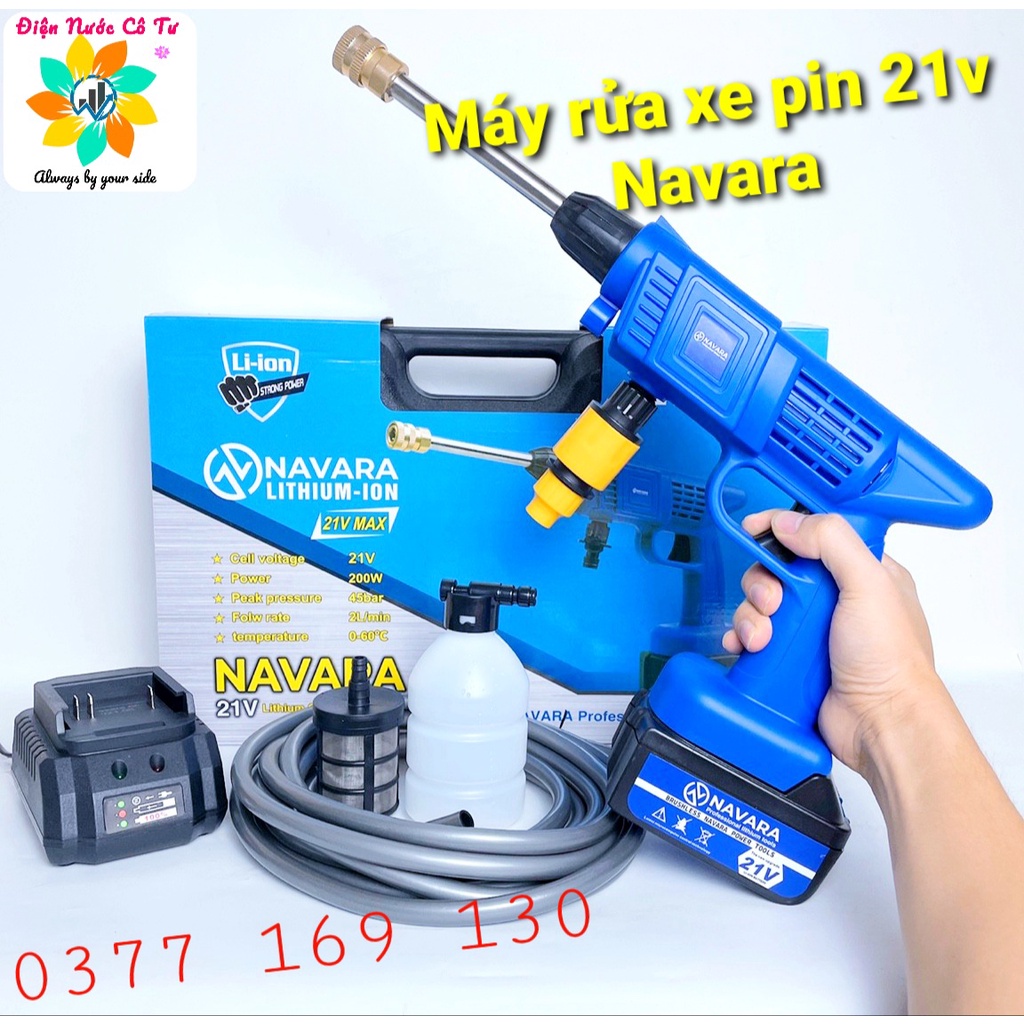 Máy xịt rửa xe gia đình dùng pin 21V NAVARA tiện dụng rửa điều hòa tưới cây rửa xe ô tô xe máy