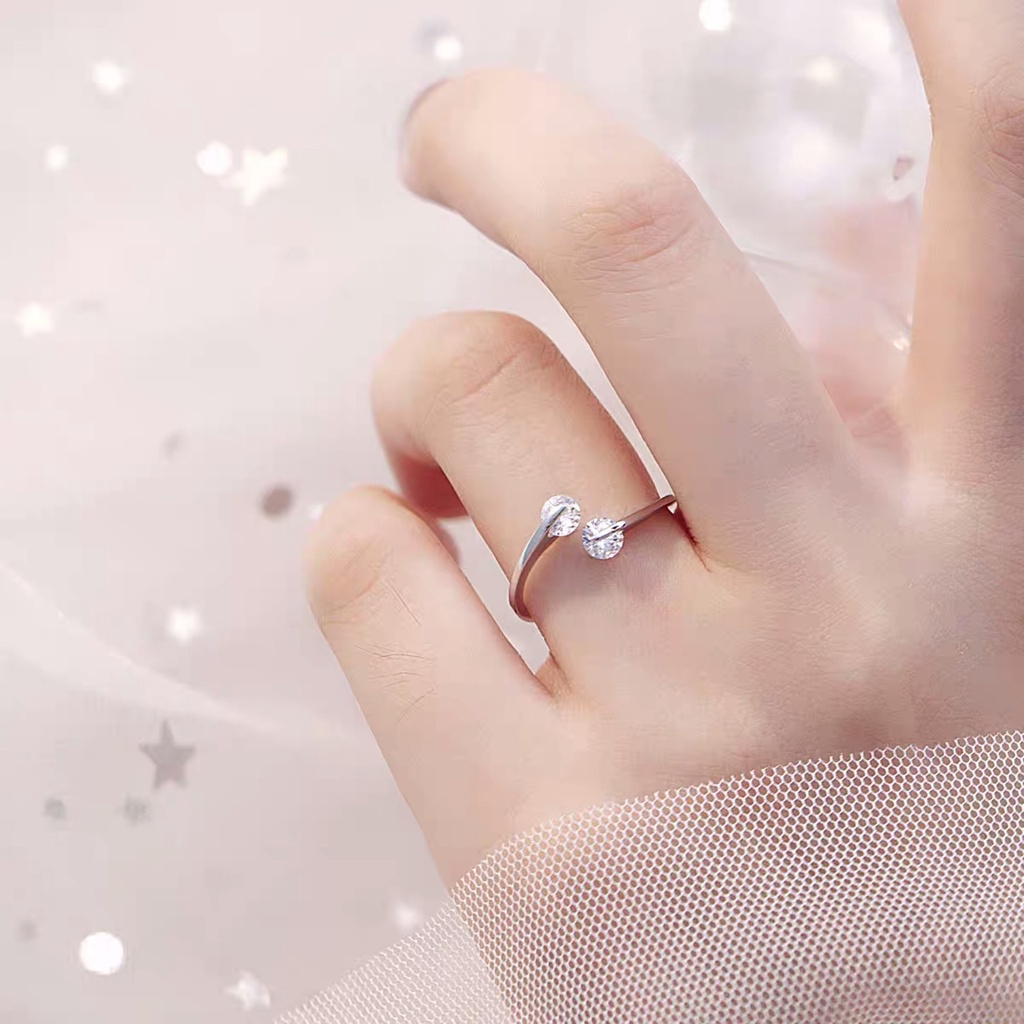Nhẫn cưới nữ mạ bạc 925 thời trang đính đá Zircon có thể điều chỉnh