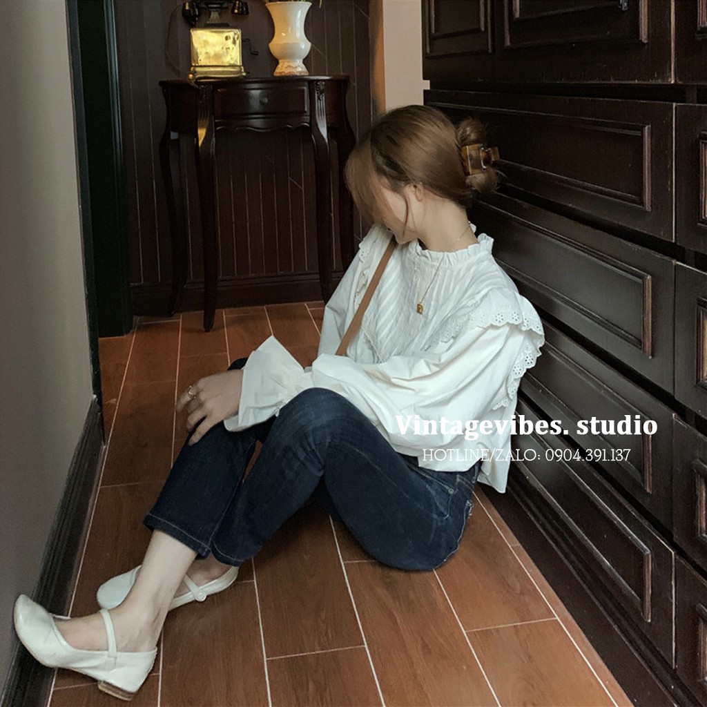 [Ảnh thật/Video] Áo babydoll cổ bèo phối ren ly Ulzzang - Hàng QCCC