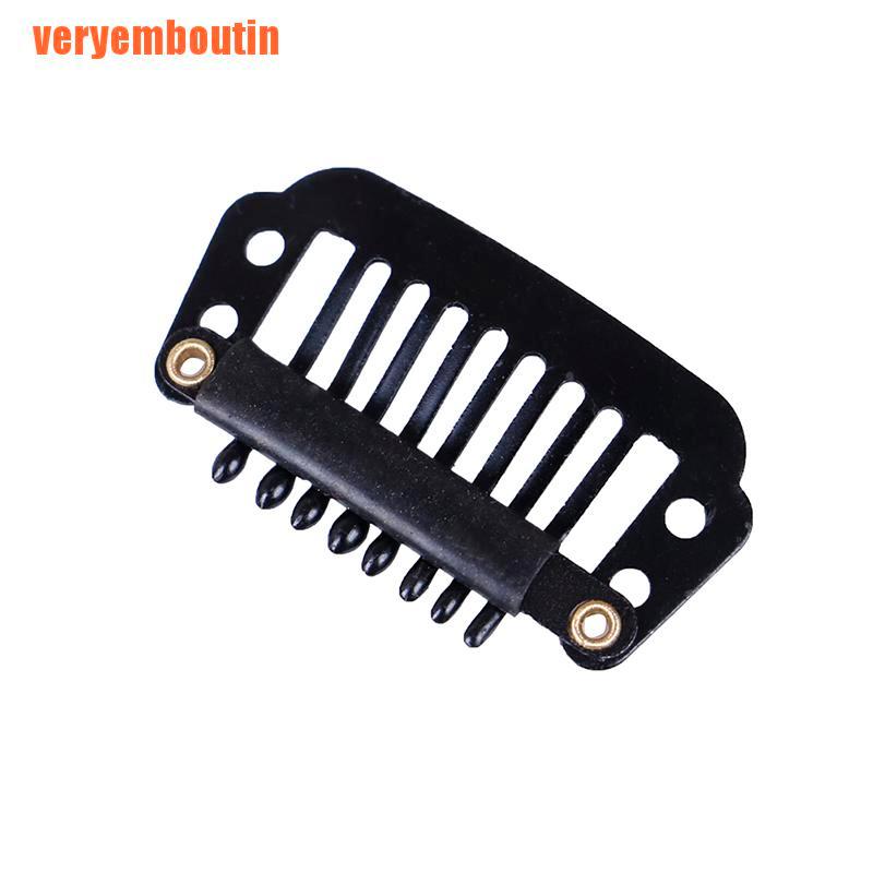 [Hàng mới về] Bộ 10/100 kẹp gắn tóc giả có 8 cần đệm nối tóc màu đen bằng cao su