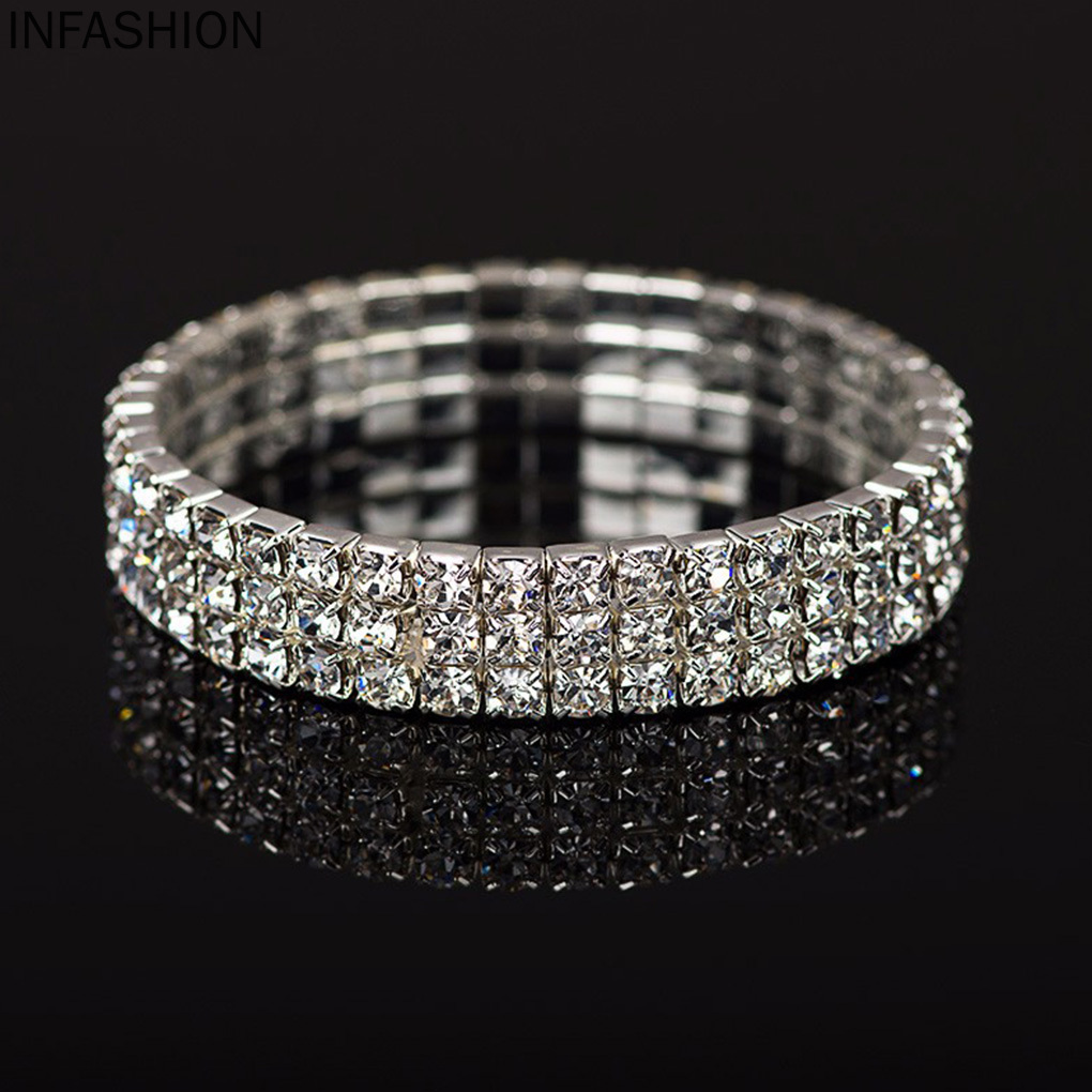 Vòng Tay Hợp Kim 3 Hàng Đính Đá Lấp Lánh